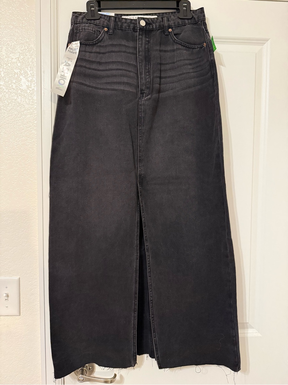 Tinseltown Black High-Waist Denim Skirt with Front Slit